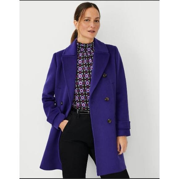 NWT Ann Taylor Wool Blend Notched Collar Peacoat in Ultraviolet Size M - Picture 1 of 3
